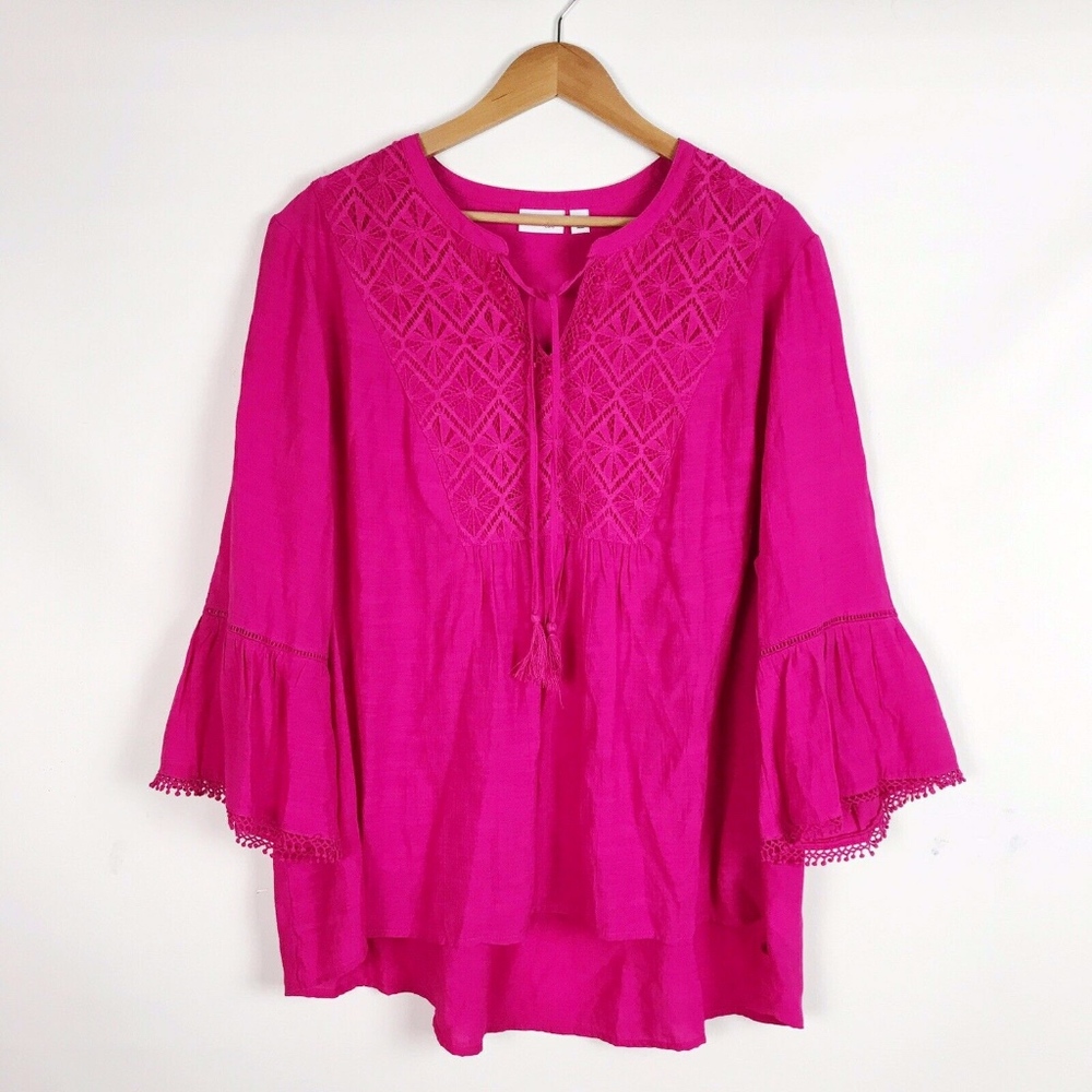 Kim Rogers Curvy Fuchsia Pink Peasant Top 2X